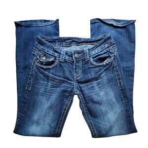 Mek Denim Jeans Womens Size 26 Medium Wash Low Rise Embroidered Slim Bootcut